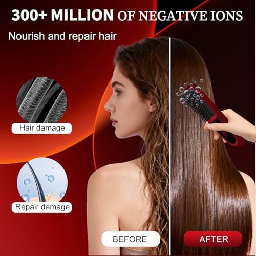 Go Brush Pro for Short Hair 2026, Portable Straightener Brushs for Travel, with LCD Temperature Display, Fast Heating Cordless Mini Hair Brushs(Red) - Image 2