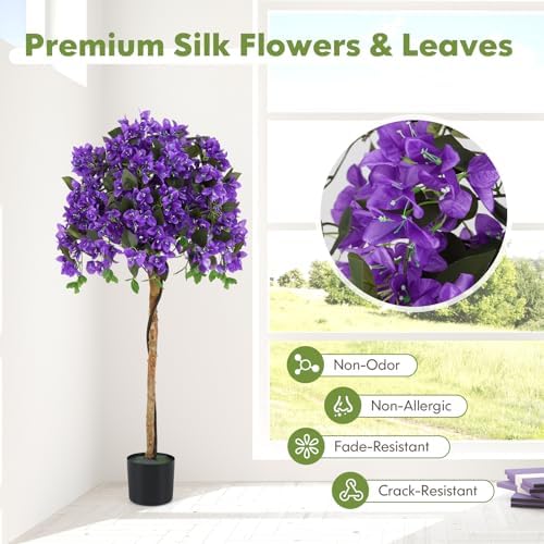 Goplus 53” Bougainvillea Artificial Tree, 2 Pack Faux Silk Flower Tree in Pot w/ 576 Flowers, 288 Leaves, Tall Fake Floor Plant, Artificial Plants for Indoor Outdoor Bedroom Living Room Decor, Purple - Image 3
