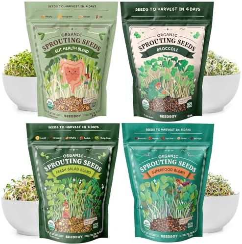 Seedboy Organic Non-GMO Sprouting Seeds 4-Variety (Essential Pack) by Seedboy