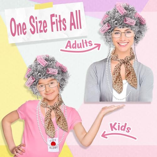Old Lady Costume for Kid Women,Old Lady Wig for 100 Days of School - Image 4