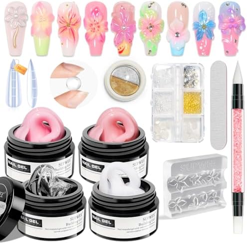 3D Nail Gel Sculpting Gel 4 Colors 3d Gel Nail Art Non Stick Hand Solid Builder Gels Home Manicure, Nail Salon, Nail Charms, Solid, Extension, Carving, Molding Hard Gels by SUPWEE
