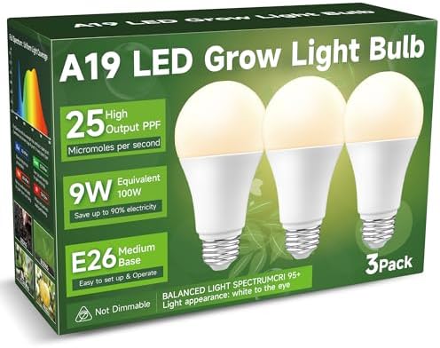 A19 Grow Light Bulbs, 9W Full Spectrum Plant Light Bulb for Indoor by FUJIECO
