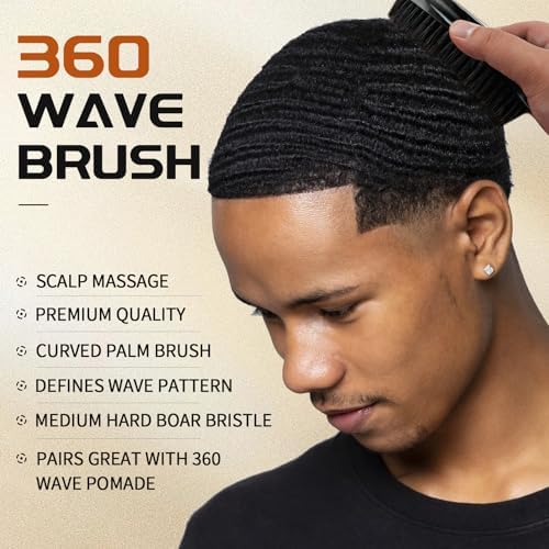 Curved 360 Wave Brush For Men - Medium Hard Palm Brush for Laying Down 360 Waves Made with Natural Boar Bristle and Wood Easy to Hold - Strong Hold Travel Size Wave Pomade Greasy 360 Layer Hair Waves - Image 3