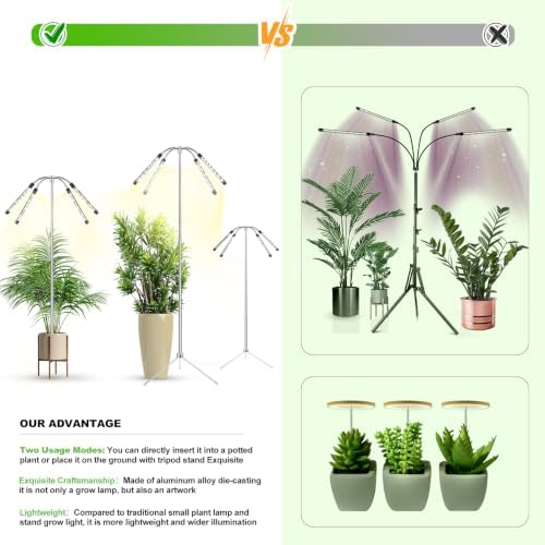 Grow Lights for Indoor Plants Full Spectrum,15-62 Inches Height Adjustable Dsektop and Standing Plant Growing Lights with Detachable Tripod Stand for Large and Small Plants, Auto On/Off Timer - Image 2