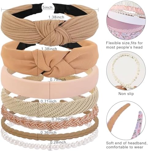 7 Pcs Headbands for Women Girls, Non Slip Cute Pearl Floral Padded Vintage Wide Fashion Multi-style Headbands for Girls - Image 2