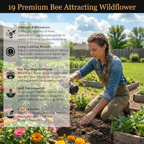 Mini Wildflower Seed Shaker – Honey Bee Wildflower Mix, by GevaGrow | Bulk 90,000+ Seeds | Pollinator Bee Attracting Flower Seeds for Planting in Pots & Outdoor Gardens | No Messy Packets - Image 4