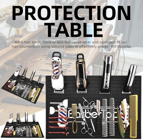 Magnetic Barber Mat for Clippers, 17.7 x 11.8 in, 4 Strong Magnetic Organizer Stations for Heavy Clippers and Trimmers, Professional Anti-Slip Rubber Heat Resistant Barber Table Mat for Hairstylist - Image 4