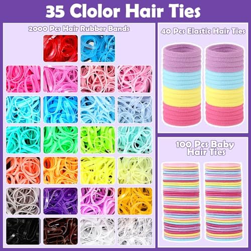 Auroray Hair Accessories for Girls, 2194 Pcs Colorful Elastic Hair Ties Set with Rubber Bands Butterfly Hair Clips Bobby Pins Hair Styling Tools Hair Tie Cutter Hair Stuff for Toddler, Baby, Kids - Image 3