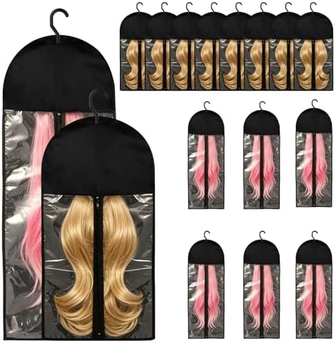 14Pcs Wig Storage Set with Hangers – 8 Small Bags for Hair Pieces +6 Extra Long for Full Wigs, Hair Extension Holder Organizer, Dust-Proof Anti-Tangle Wig Bags with Transparent Window for Home Travel by Unknown