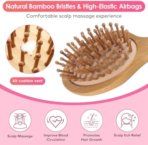 Travel Mini Sandalwood Hair Brush Comb for Women & Kids, Melous Wooden Bamboo Anti-Static Detangler Brush Massage Scalp Comb for Hair Growth - Image 3