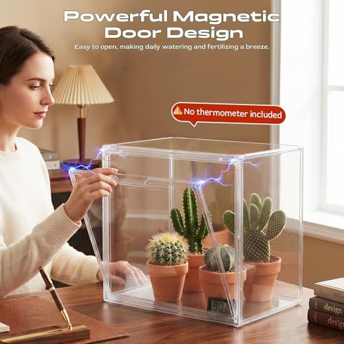 Mini Greenhouse for Indoor, Clear Tabletop Stackable Green House, Portable Acrylic Plant Green House with Magnetic Waterproof Door for Plants Grow Warmer, Seed Starting... - Image 5
