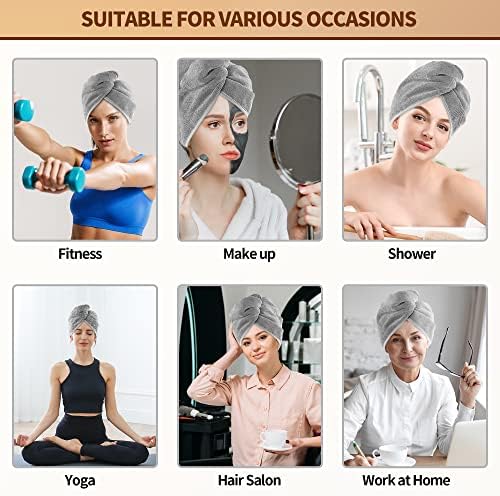 NEXCOVER Microfiber Hair Wrap, 2 Pack Grey 9.8 inch x 25.5 inch, Turbans Ultra Absorbent Fast Drying Head Towels for Long, Curly, Thick Frizzy Hair - Image 5