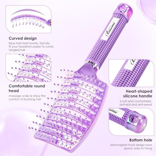 Hair Brush Set Curved Vented Brush Women Kids Curly Thick Fine Wet Dry Hair - Image 2