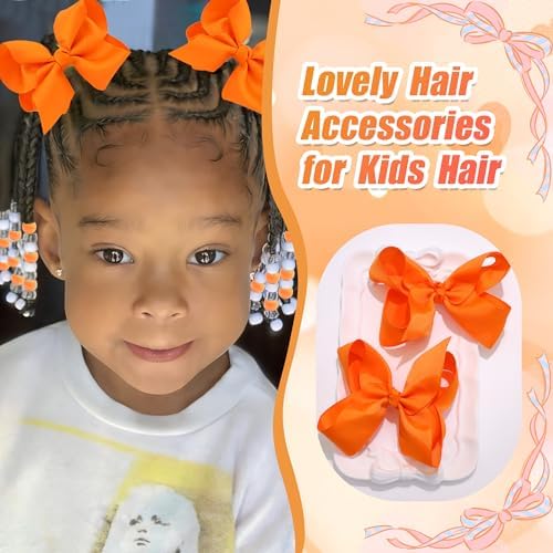 NAISKA 62PCS Orange Beads for Hair 4.7in Bow Hair Clips Hair Jewelry for Braids Cute Braids Clips with Bow Loc Beads Accessories Sets for Kids Girls - Image 5
