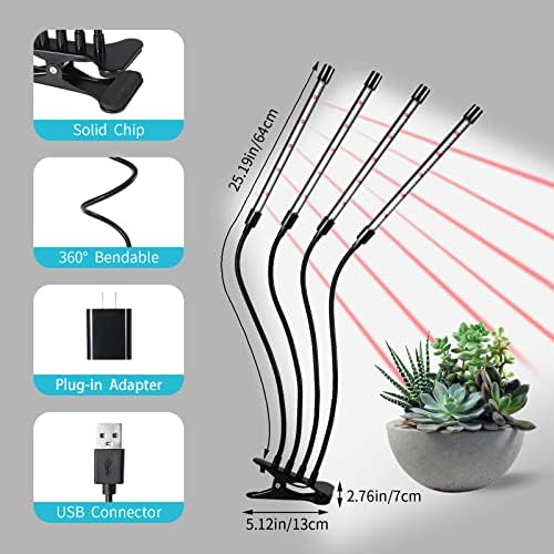 Hywyimlait Black Clip Grow Lights for Indoor Plants, 168 Full Spectrum LEDs Clip Plant Growing Lamps with Flexible Gooseneck and 4/8/12/18H Timer, 3 Spectral Modes, 10 Dimmable Levels (4 Head 1 Pack) - Image 5