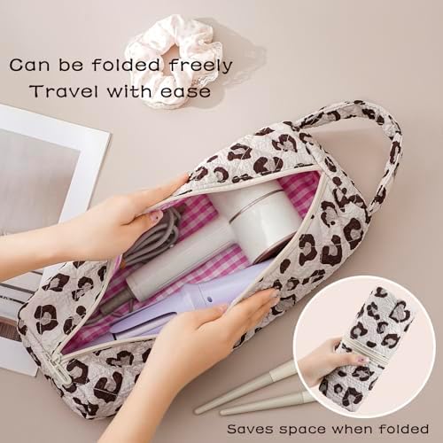 RSRSLEII Quilted Hair Tools Travel Bag with Leopard Pattern, Foldable - Image 2