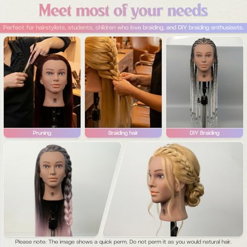 Mannequin Head 24-25inch, Synthetic Fiber Hair Mannequin Head, Beauty And Hairdressing Model Practice Head, with Clip-on Stand Set (Gold) - Image 6