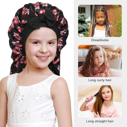 AWAYTR Kids Bonnets for Girls - Satin Long Hair Braid Bonnet for Sleeping - Image 4