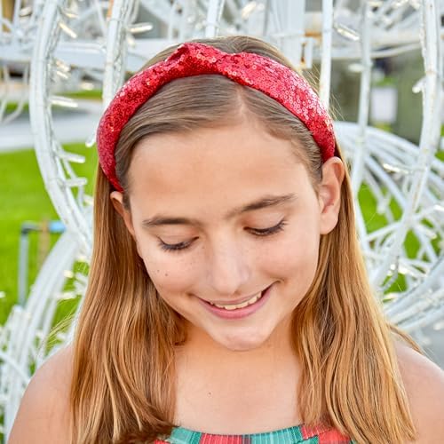 FROG SAC Knot Headband for Girls - Red Sequin Knotted Hair Bands Accessories for Kids, Sparkly Little Girl Headbands for Children, Holiday Christmas Valentines Sparkle Hairbands for Tweens - Image 3