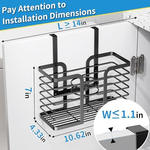 YIGII Hair Dryer Holder - Hair Tool Organizer 3-in-1 Blow Dryer Holder Adjustable Height, Bathroom Organizer Wall Mounted/Cabinet Door for Flat/Curling Irons, Hair Straighteners - Image 4