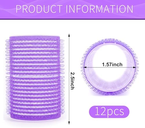 Hair Rollers, 12 Pack Self Grip Salon Hairdressing Curlers, DIY Curly Hairstyle, Large Rollers1.57In Purple - Image 2