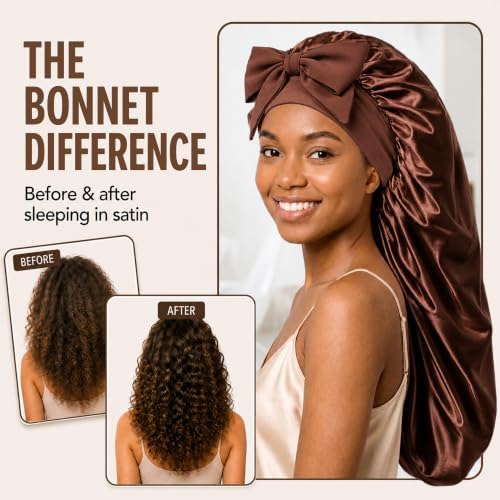 2Pcs Long Hair Bonnet for Sleeping, Satin Braid Bonnet for Women - Image 6