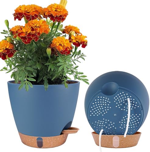 2 Pack 8 inch Plant Pots, Plastic Self Watering Planters by Fielda