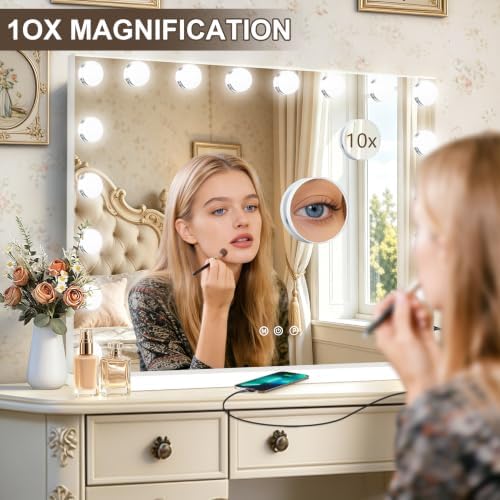 Ratsamee Hollywood Vanity Mirror with Lights, 18 Dimmable Bulbs, 3 Color Lights,Make Up Lighted Mirror, Aluminum Metal Frame, USB Charging Port（32" x 24"） - Image 6