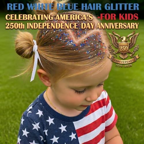 Red White Blue Hair Glitter Stick,4th of July Patriotic America Flag Star Face Body Glitter,Independence Day Fourth of July Outfits for Women,Waterproof Cheer Glitter Makeup - Image 2