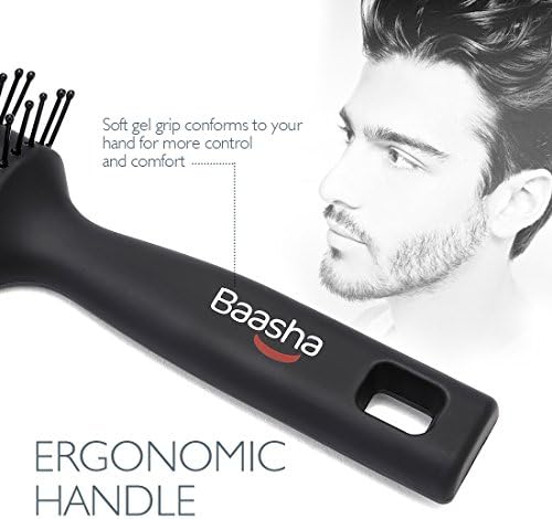 Baasha Hair Brush, Vented Brush for Blow Drying, Mens Short Hair Brush with Ball Tipped Bristles, Best for Wet or Dry Hair - Black - Image 3