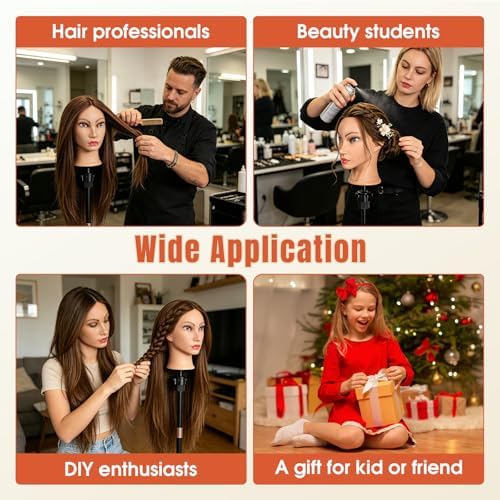 26''Real Hair Mannequin Head,TopDirect 80% Amber Brown Hairdresser Cosmetology Mannequin Doll Head Styling,Manikin Heads Hairs Braiding DIY Styling with Clamp Holder and Tools Set - Image 7