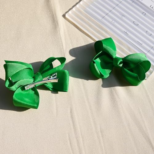2 PCS 3inchs Hair Bows for Girls Grosgrain Ribbon Hair Bow Alligator Clips Hair Accessories for Baby Girls Toddlers(Green) - Image 4
