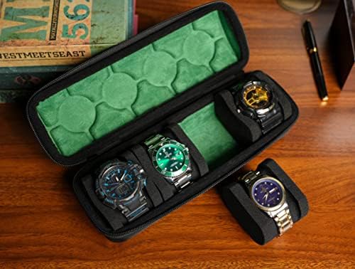 4 slots Watch travel case, hard watch box storage organize holder, with soft foam insert fit watches up to 55mm face,green microfiber lining - Image 7