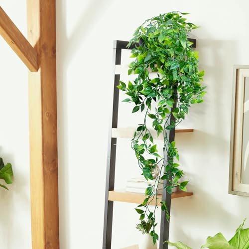 LOYWREE 3 Pack Small Artificial Hanging Mandala Plant with Pot Faux Plants Indoor Fake Small Potted Plant 28.7-In Long Faux Vine Shelf Decor Ideal for Indoor Outdoor Home Office Decoration (Black Pot) - Image 4
