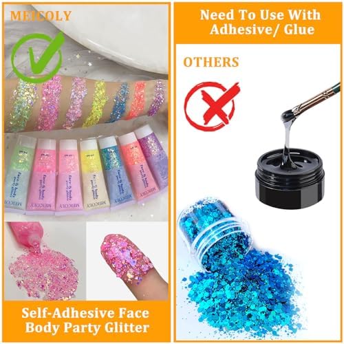 MEICOLY Chameleon Light Pink Body Glitter,Chunky Face Glitter for Halloween,Color Changing Mermaid Face Glitter Gel,Holographic Pink Halloween Hair Glitter for Concerts Festival Party - Image 5