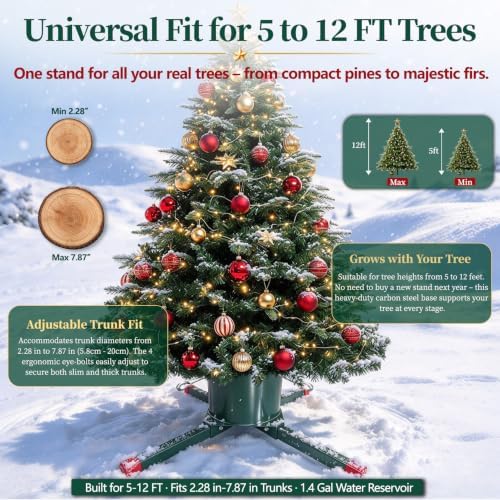 Welded Carbon Steel Christmas Tree Stand for Live Trees 5 to 12 Foot, for Goliath Trees Stand, 2.28-7.87 in Trunks and Trees up to 12 ft and 120 lb Tree Weight, 1.40 Gal Basin(5.29 L), 5-Year Warranty - Image 3