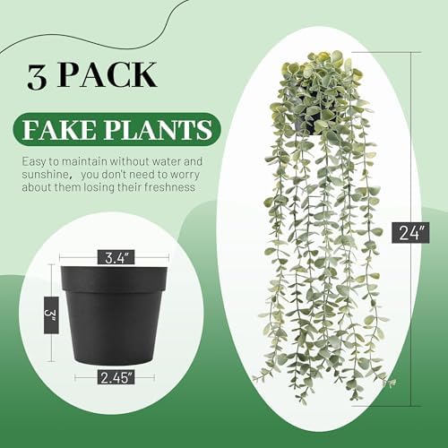 Der Rose 3Pcs Cozy Fake Eucalyptus Hanging Plants for Bathroom Wall Decor - Image 3