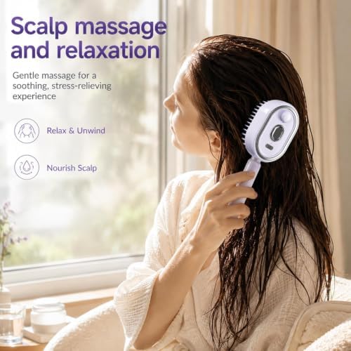 Electric Spray Air Cushion Massage Comb, Upgraded 5 in 1 Rechargeable Air Cushion Hair Brush, Retractable Self-Cleaning Steam Brush for Frizzy Hair & Scalp Care, Anti-Static & Detangling (Purple) - Image 3
