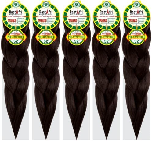 Rast A fri Freed'm Silky Braid 52 Inch Pre-Stretched Braiding Hair, | 100% Afrelle Modacrylic Fiber from Kanekalon | Soft Lightweight Hair for Box Braids & Twists, #4 Medium Brown - 5 Pack - Image 2