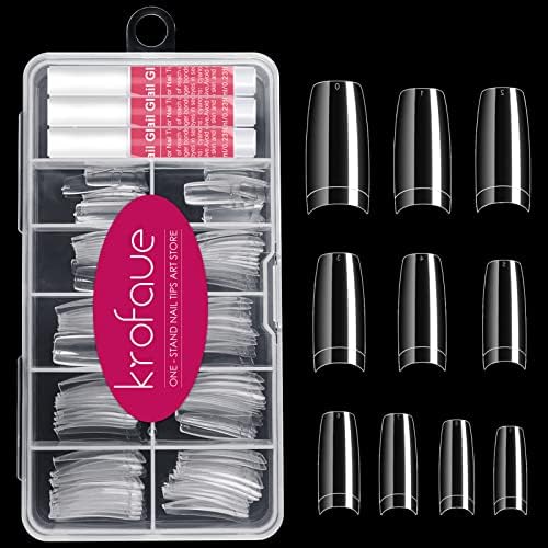 Krofaue 100PCS Clear French Half Cover Nail Tips & 3pcs Nail Glue Kit by krofaue