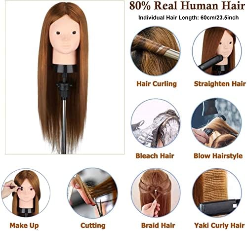 Mannequin Head with 80% Human Hair, TopDirect 24" Brown Makeup Real Hair - Image 5
