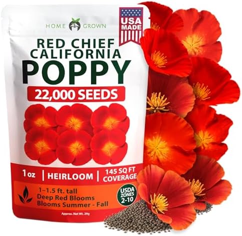 HOME GROWN Red Chief Poppy 22,000 Flower Seeds Eschscholzia californica by HOMEGROWN