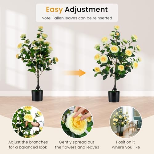 Goplus 35.5’’ Artificial Camellia Tree, Flower Plants Artificial Tree - Image 6