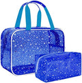 2PCS Clear Star Print Waterproof Makeup Bag, Lagre PVC Cosmetic Pouch with Zipper, Travel Toiletry Organizer for Women, Small Personal Item for Travel, Business Trip, Gym & Daily Use (Dark Blue) by junesters