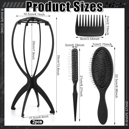 ProSuites 2 Pack Wig Head Stand with 3 PCS Wig Brush Comb, Travel Wig Holder Comb Set for Women Multiple Wigs - Image 2