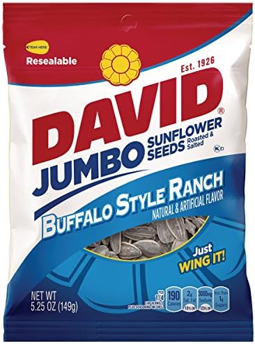 David Jumbo Roasted Salted Sunflower Seeds, Buffalo Ranch Flavor, 5.25oz Bags (Pack of 10) by DAVID