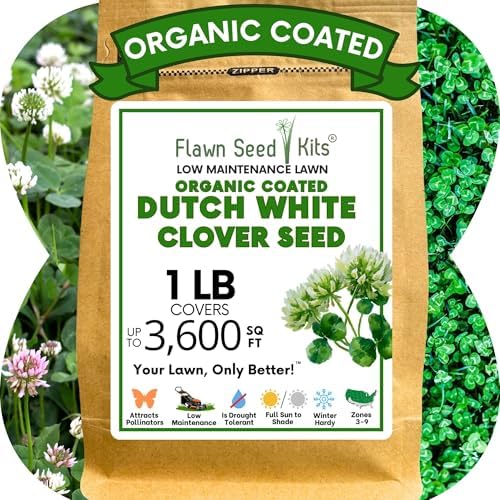 White Dutch Clover Seed, 1 Lb, Organic Coated, Natural Lawn, Ground Cover, Hunting Food Plot, Covers up to 3,600 Sqft by FlawnSeedKits