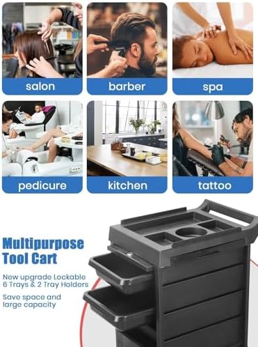 EBANKU Salon Beauty Rolling Trolley Cart Black Hair Salon Storage - Image 4