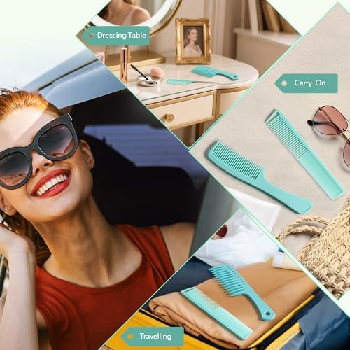 SALONSILK Mint Green 4PCS Professional Comb Set, Wide Tooth Rat Tail Fine Tooth Hair Combs, Braiding Cutting Barber Styling Curly Parting Set for Men and Women - Image 5