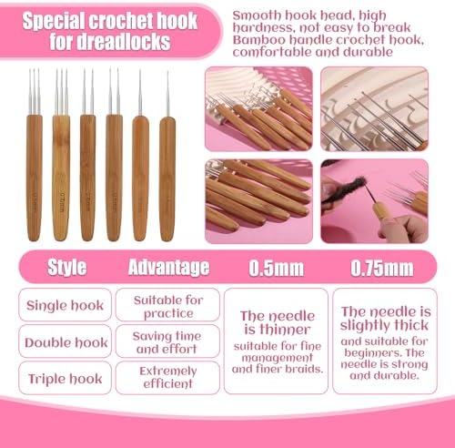 kgxulr Dreadlock Crochet Hooks, 250PCS Crochet Needles for Hair, Latch Hook - Image 3